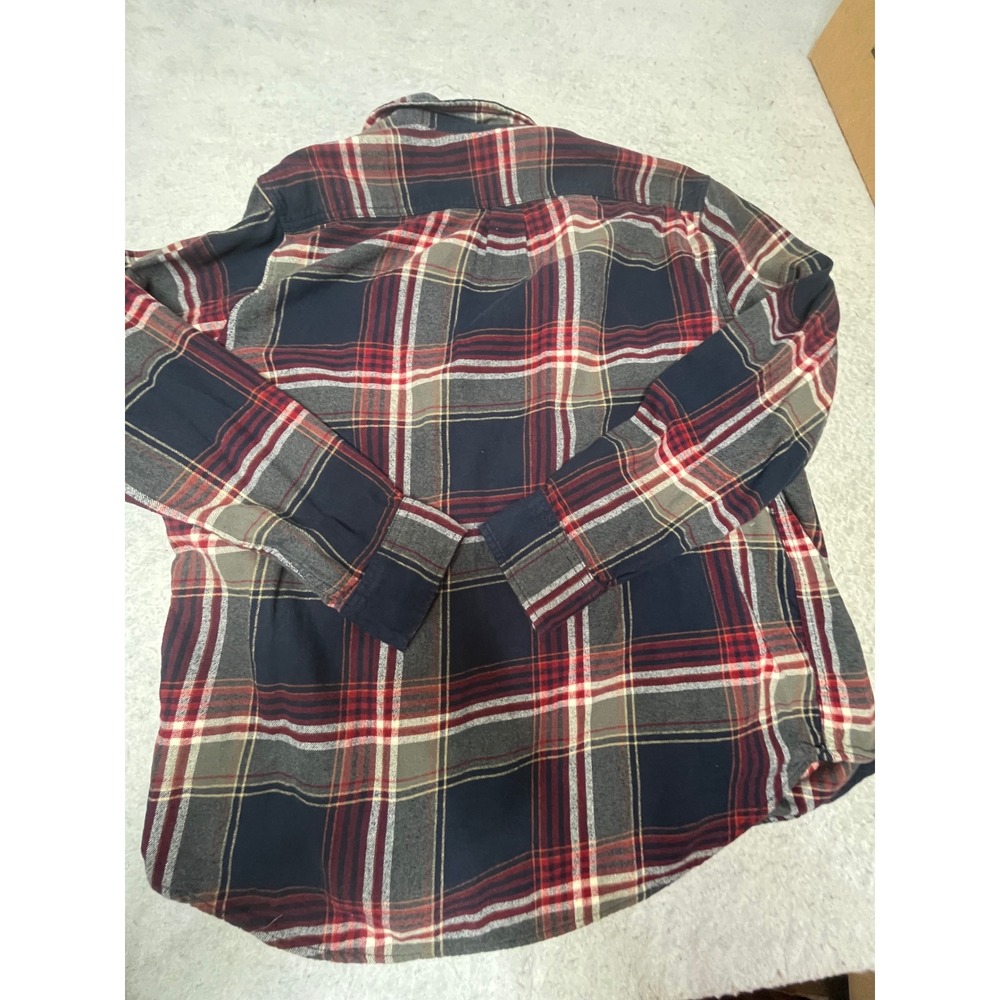 Woolrich Mens XL Plaid Flannel Shirt Navy Blue Red Grey Cotton Button Down - Picture 4 of 7